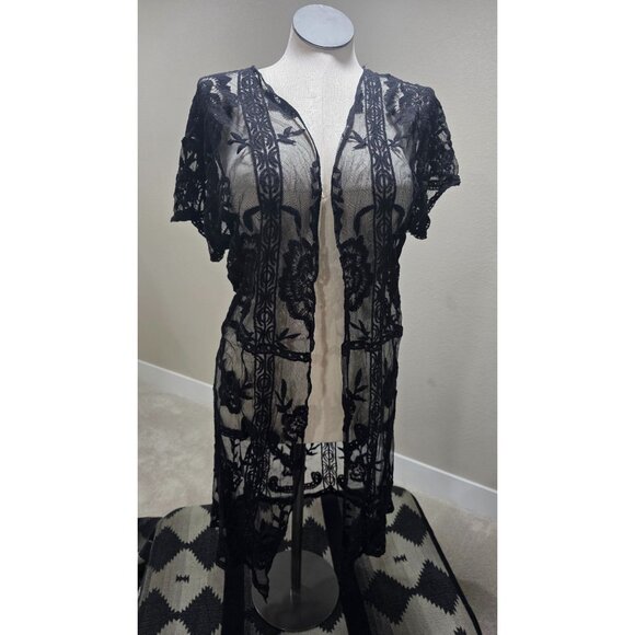 Lauren Conrad Black Sheer Lace Open Front Kimono Cardigan - Picture 1 of 8